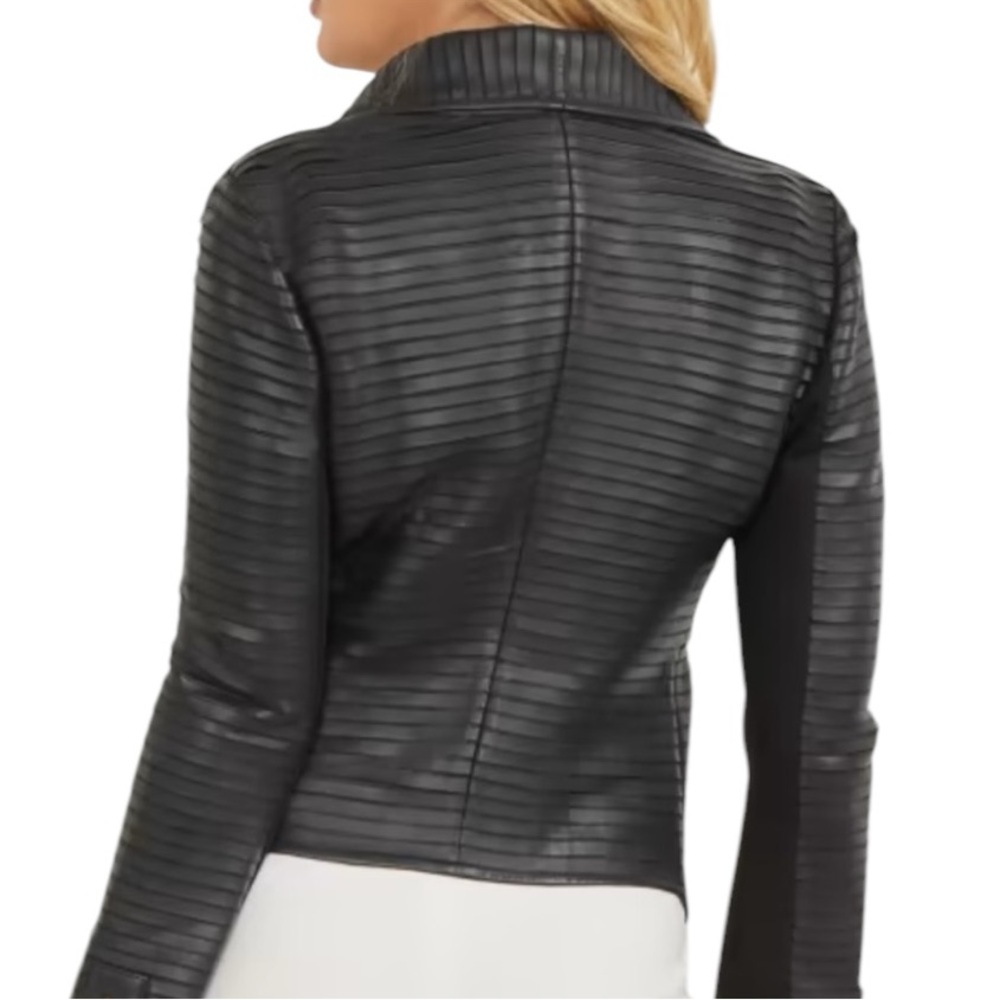 Black Leather Ribbed Draped Jacket - Womens - Picture 2 of 11